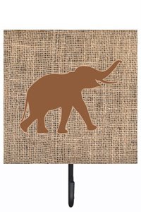 Elephant Burlap and Brown Leash Or Key Holder