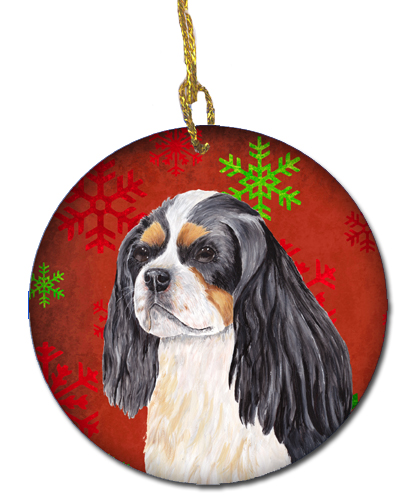 Cavalier Spaniel Red Snowflakes Holiday Christmas Ceramic Ornament