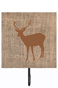 Deer Burlap and Brown Leash Or Key Holder