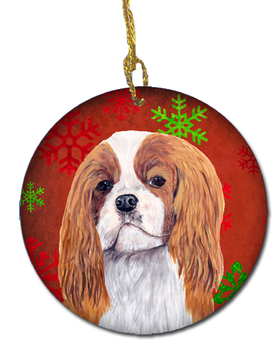 Cavalier Spaniel Red Snowflakes Holiday Christmas Ceramic Ornament