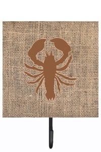 Lobster Burlap and Brown Leash Or Key Holder