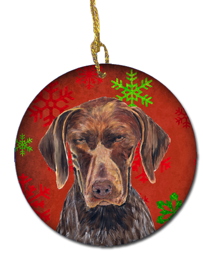 German Shorthaired Pointer Red Snowflakes Holiday Christmas Ceramic Ornament