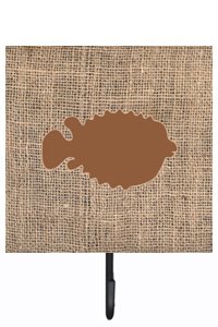 Fish - Blowfish Burlap and Brown Leash Or Key Holder