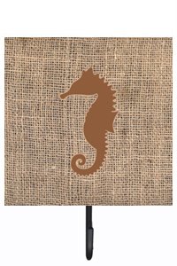 Sea Horse Burlap and Brown Leash Or Key Holder