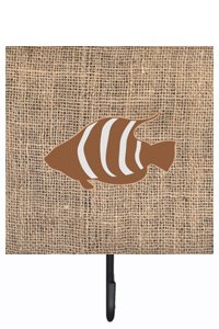 Fish Burlap and Brown Leash Or Key Holder