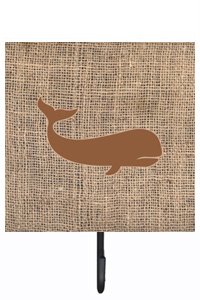 Whale Burlap and Brown Leash Or Key Holder