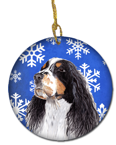 Springer Spaniel Winter Snowflakes Holiday Ceramic Ornament