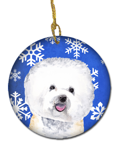 Bichon Frise Winter Snowflakes Holiday Ceramic Ornament