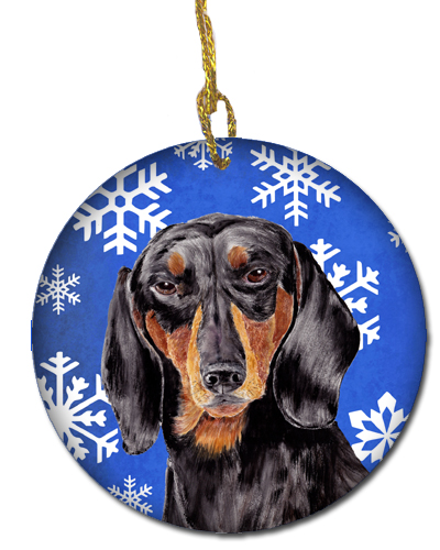 Dachshund Winter Snowflakes Holiday Ceramic Ornament