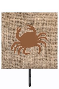 Crab Burlap and Brown Leash Or Key Holder