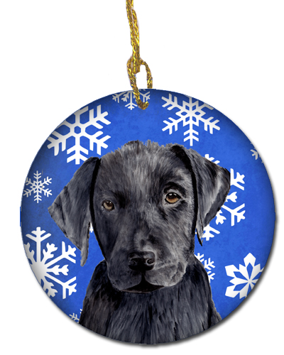 Labrador Winter Snowflakes Holiday Ceramic Ornament