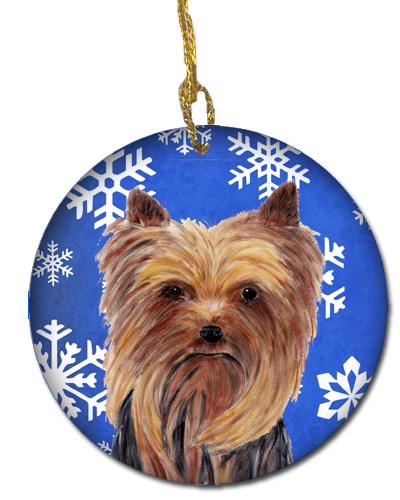 Yorkie Winter Snowflakes Holiday Ceramic Ornament