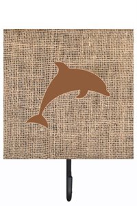 Dolphin Burlap and Brown Leash Or Key Holder