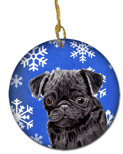Pug Winter Snowflakes Holiday Ceramic Ornament