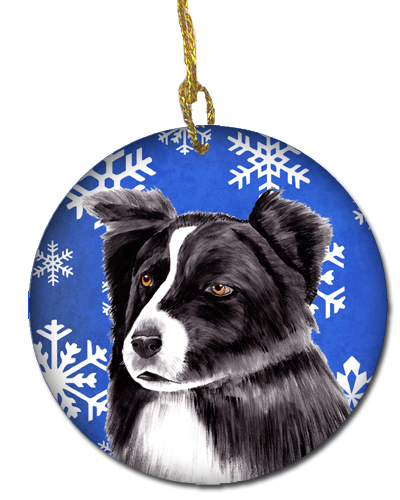 Border Collie Winter Snowflakes Holiday Ceramic Ornament