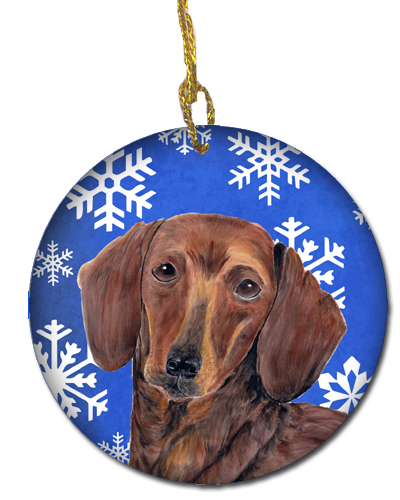 Dachshund Winter Snowflakes Holiday Ceramic Ornament