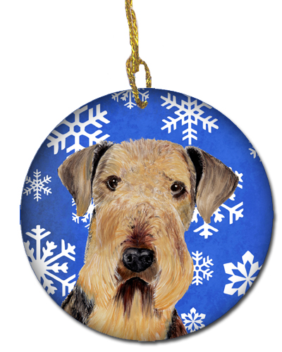 Airedale Winter Snowflakes Holiday Ceramic Ornament