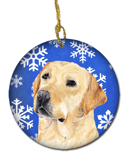 Labrador Winter Snowflakes Holiday Ceramic Ornament