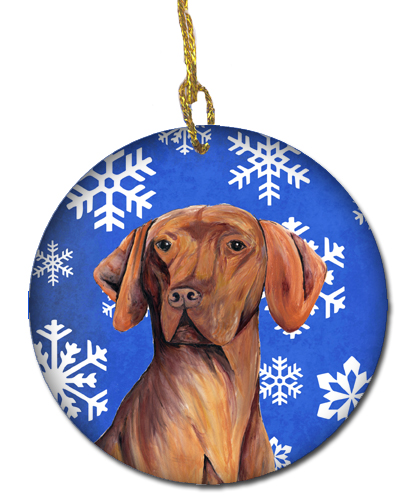 Vizsla Winter Snowflakes Holiday Ceramic Ornament