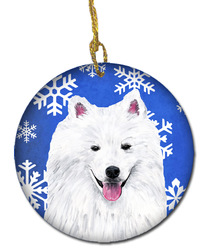 American Eskimo Winter Snowflakes Holiday Ceramic Ornament