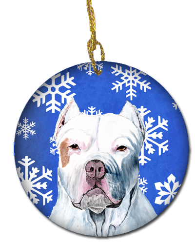 Pit Bull Winter Snowflakes Holiday Ceramic Ornament
