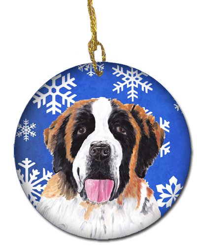 Saint Bernard Winter Snowflakes Holiday Ceramic Ornament