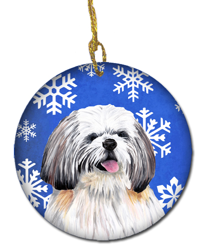 Shih Tzu Winter Snowflakes Holiday Ceramic Ornament
