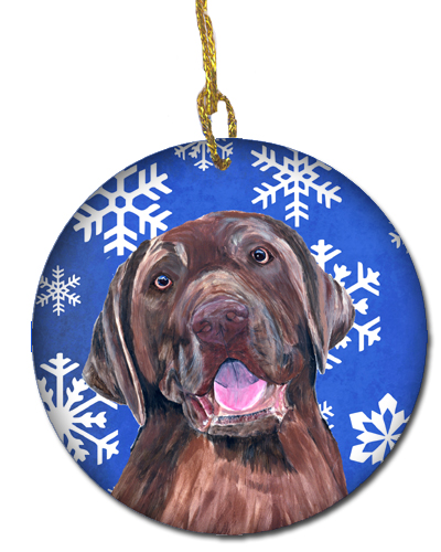 Labrador Winter Snowflakes Holiday Ceramic Ornament