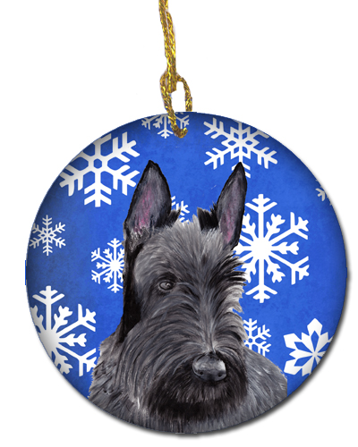 Scottish Terrier Winter Snowflakes Holiday Ceramic Ornament