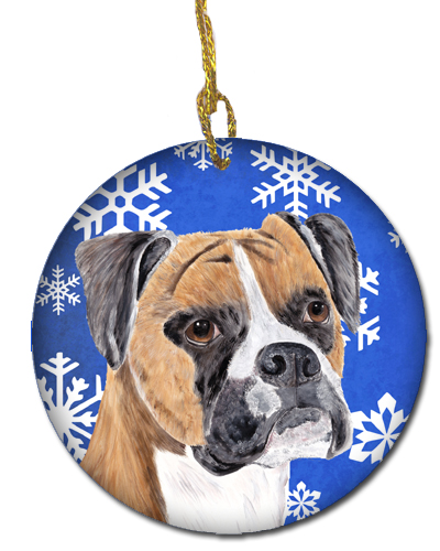 Boxer Winter Snowflakes Holiday Ceramic Ornament