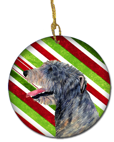 Irish Wolfhound Candy Cane Holiday Christmas Ceramic Ornament