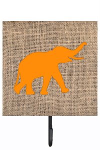Elephant Burlap and Orange Leash Or Key Holder