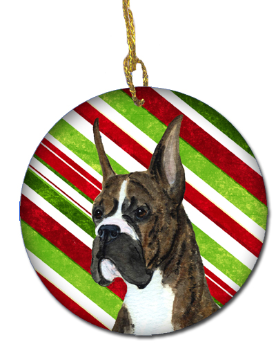 Boxer Candy Cane Holiday Christmas Ceramic Ornament