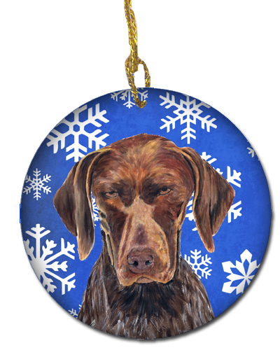 German Shorthaired Pointer Winter Snowflakes Holiday Ceramic Ornament