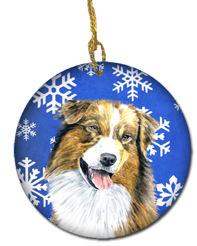 Australian Shepherd Winter Snowflakes Holiday Ceramic Ornament