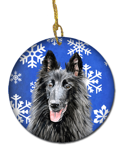 Belgian Sheepdog Winter Snowflakes Holiday Ceramic Ornament