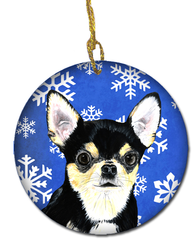 Chihuahua Winter Snowflakes Holiday Ceramic Ornament