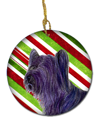 Skye Terrier Candy Cane Holiday Christmas Ceramic Ornament