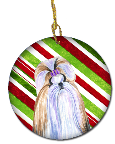 Shih Tzu Candy Cane Holiday Christmas Ceramic Ornament
