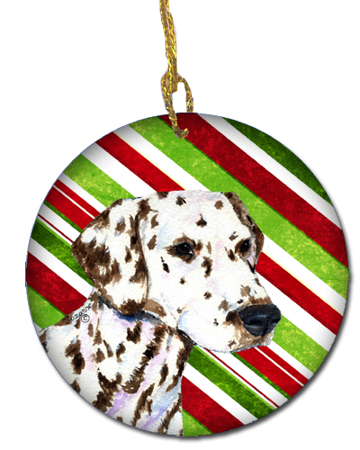 Dalmatian Candy Cane Holiday Christmas Ceramic Ornament