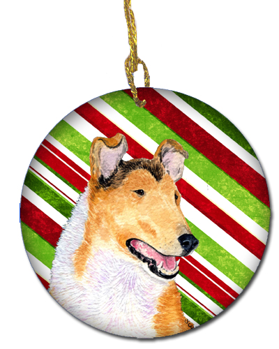 Collie Smooth Candy Cane Holiday Christmas Ceramic Ornament