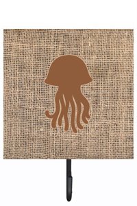 Jellyfish Burlap and Brown Leash Or Key Holder