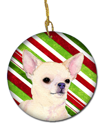 Chihuahua Candy Cane Holiday Christmas Ceramic Ornament