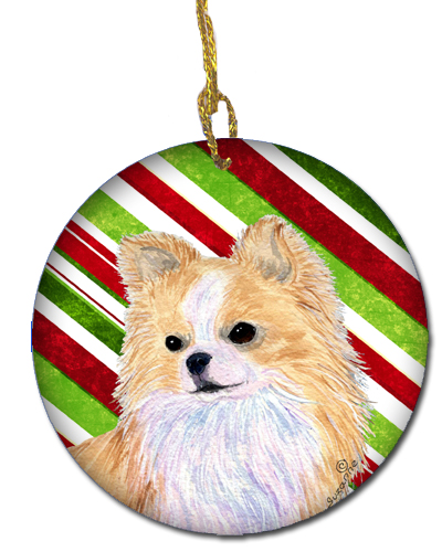 Chihuahua Candy Cane Holiday Christmas Ceramic Ornament