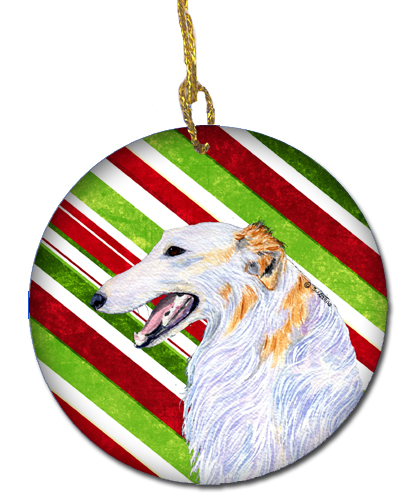 Borzoi Candy Cane Holiday Christmas Ceramic Ornament