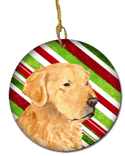 Golden Retriever Candy Cane Holiday Christmas Ceramic Ornament
