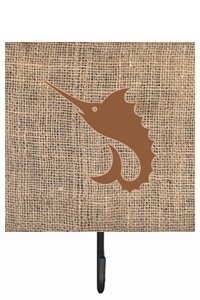 Fish - Sword Fish Burlap and Brown Leash Or Key Holder