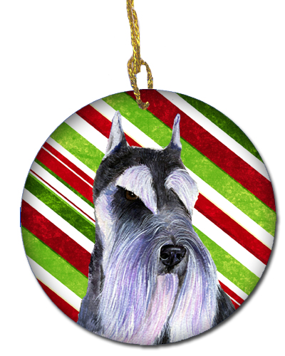 Schnauzer Candy Cane Holiday Christmas Ceramic Ornament