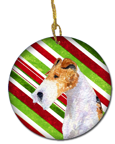 Fox Terrier Candy Cane Holiday Christmas Ceramic Ornament