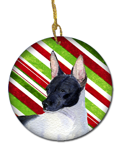 Rat Terrier Candy Cane Holiday Christmas Ceramic Ornament